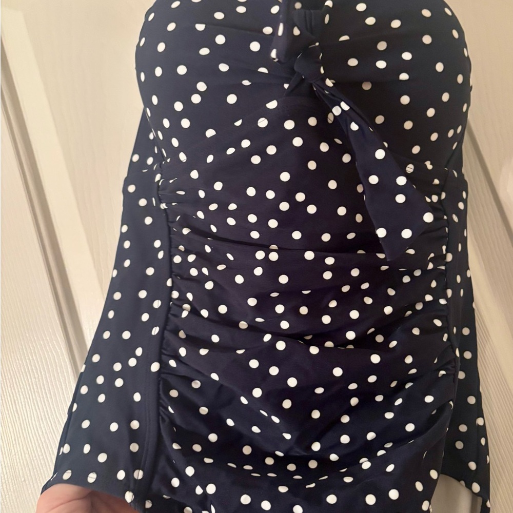 Elegant Navy Polka Dot One Piece Swimsuit
